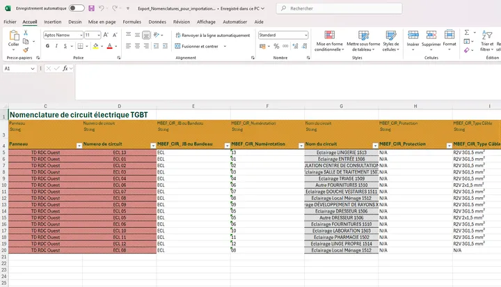 Fonction d'import de nomenclature dans l'application Mon BE Fluides pour Revit