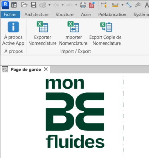 Interface de l'application App For Revit développée par Mon BE Fluides